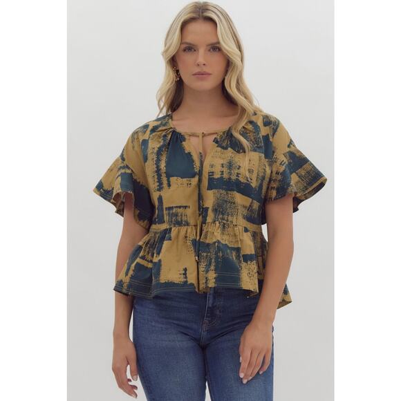 Entro USA Tops - Entro Harper Peplum Top Hunter Green Black Tie Neck Blouse Sz S - NWT